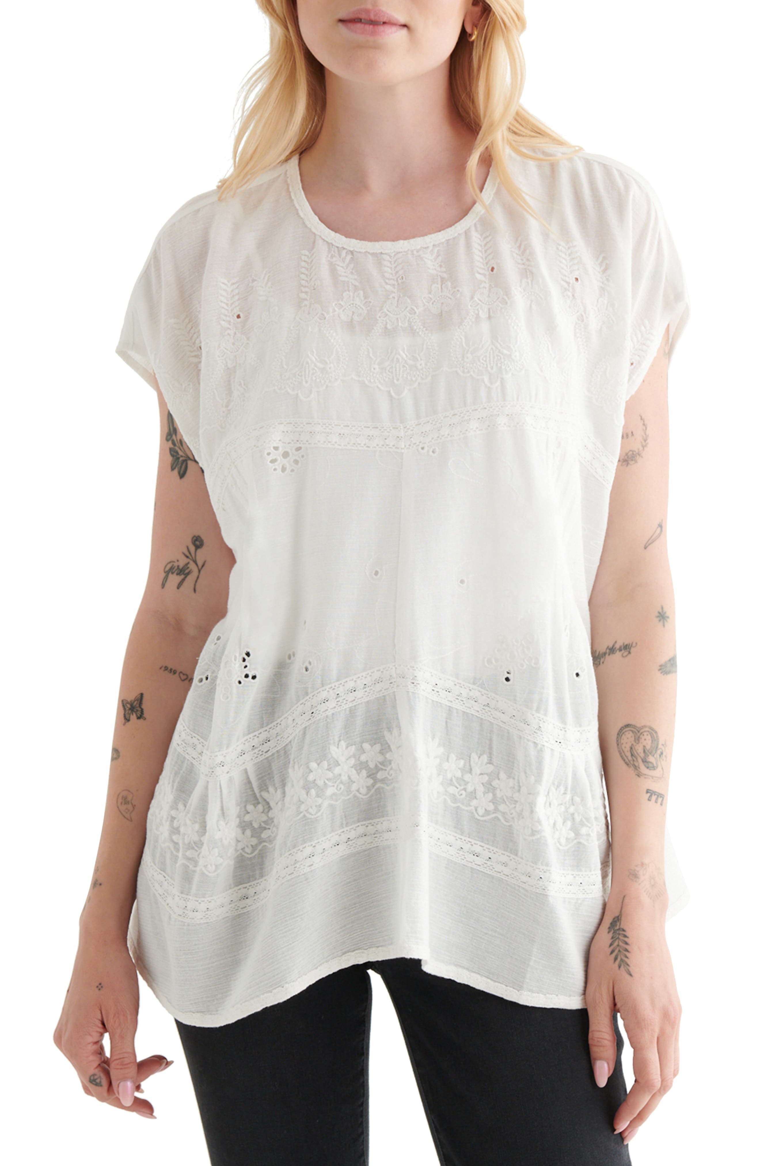 Lucky Brand Womens Embroidered Short Sleeve Pajama Top Gray S Lucky Brand Womens Embroidered Short Sleeve Pajama Top Gray S